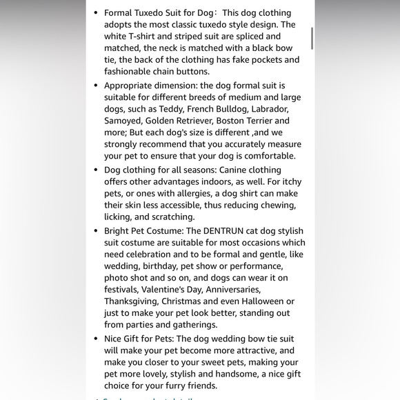 dentrun dog bow tie striped tuxedo suit with buttons - Picture 5 of 13